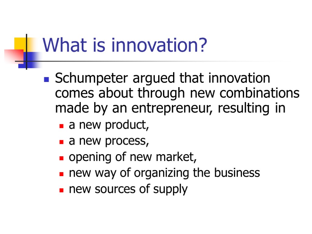 What is innovation? Schumpeter argued that innovation comes about through new combinations made by